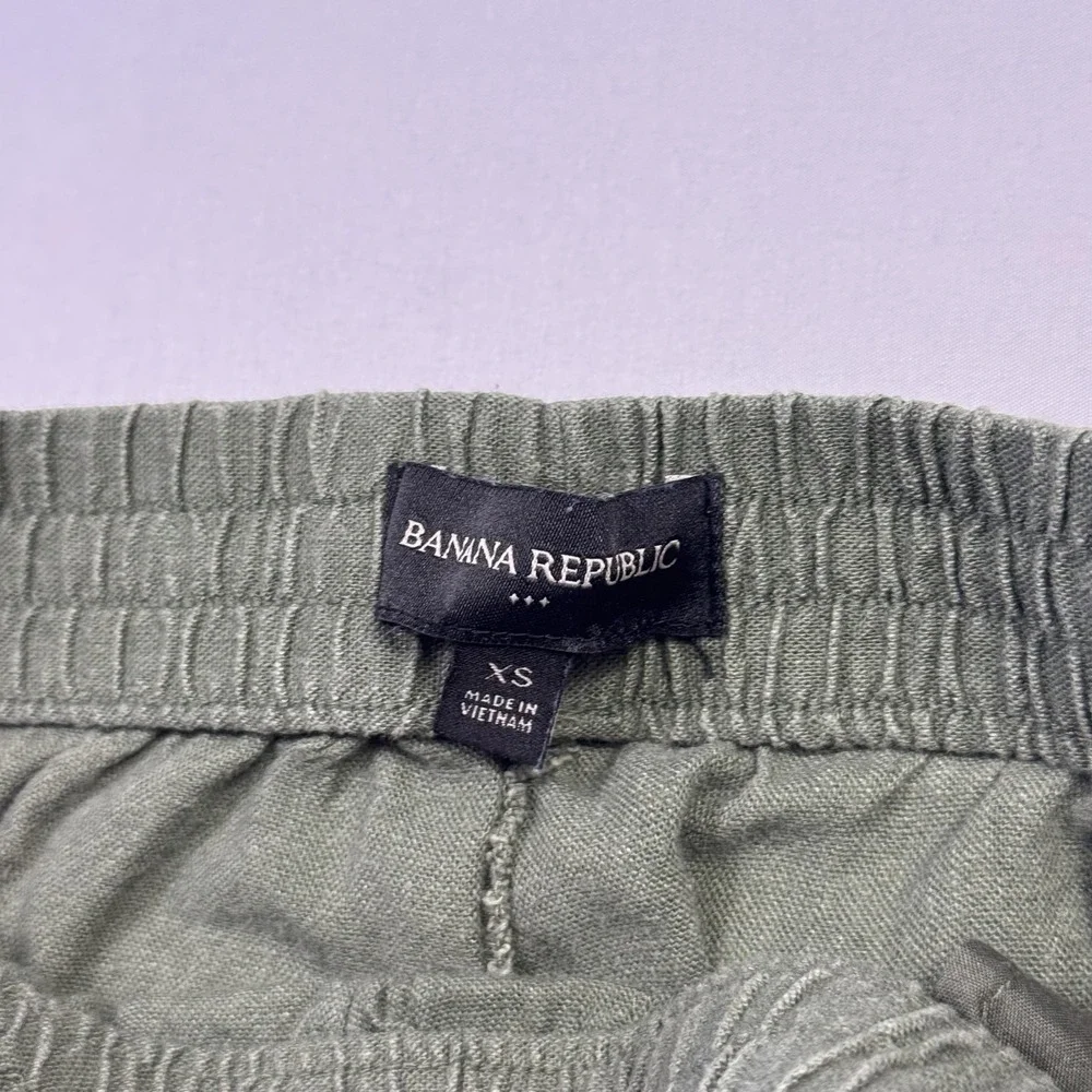 Banana Republic Jogger Pants Womens XS Green Linen Cargo Elastic Waist Cuffed‎